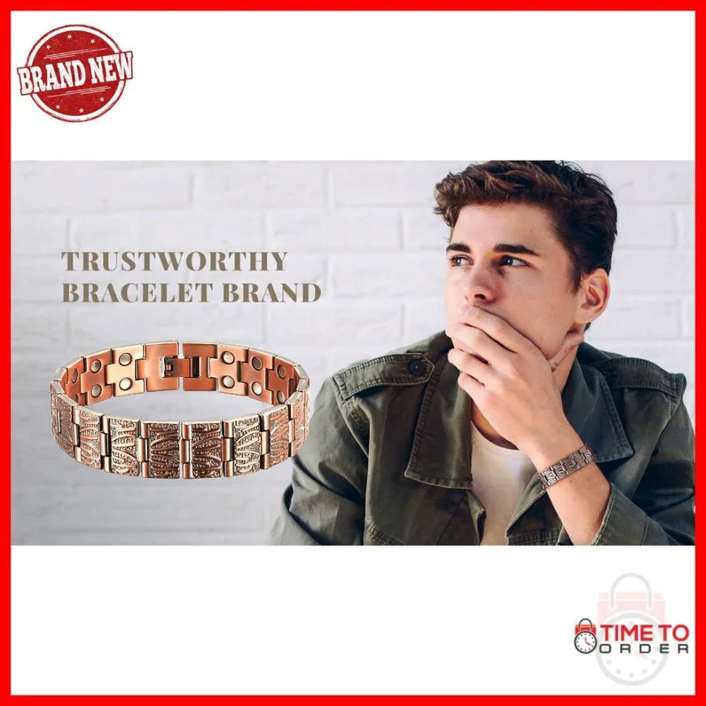 Men's Pure Copper Magnetic Bracelet Adjustable 21cm Tree of Life Design